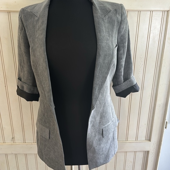 SMYTHE Slate Linen Blend One Button Closure Blazer - Picture 12 of 16